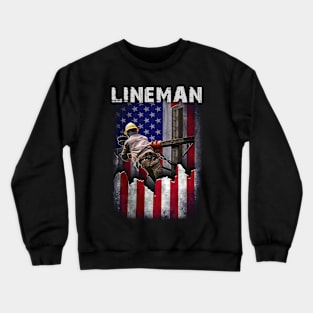 Proud Lineman Vintage American Flag Patriotic Lineman Pride Crewneck Sweatshirt